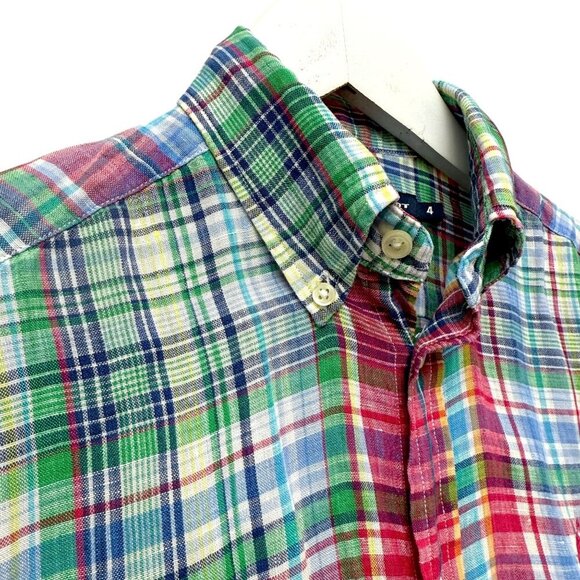 RALPH LAUREN Sport Linen Shirt Size 4 Womens Pink Green Plaid Long Sleeve Button - Picture 8 of 10